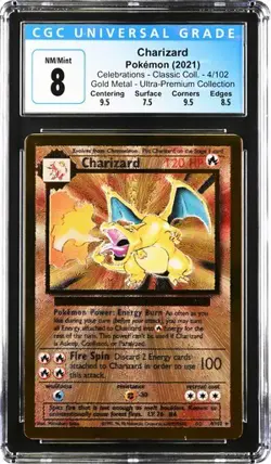 Gold Metal Charizard: 2021 Pokemon Celebrations Classic w/ sub grades - CGC 8 - Image 1