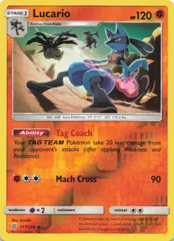 LUCARIO 117/236 RARE UNIFIED MINDS POKEMON REVERSE HOLO NEAR MINT - Image 1