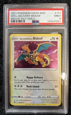 2021 Pokemon SPECIAL DELIVERY BIDOOF Holo SWSH BSP #177 PSA 9 - Image 1
