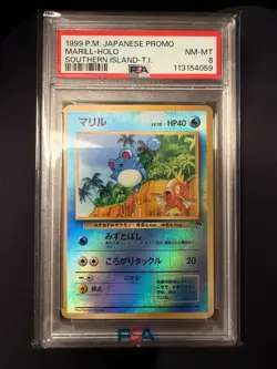 1999 Pokemon Japanese Promo Southern Island Tropical Island Marill Holo PSA 8 - Image 1