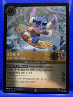 Stitch Carefree Snowboarder 7/204 Rare Gold FOIL Disney Lorcana - Winterspell - Image 1
