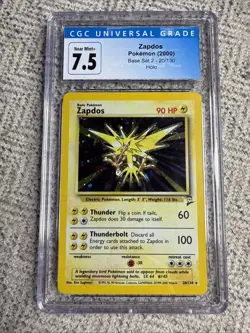 CGC 7.5 Zapdos 2000 Base Set 2 20/130 Holo Rare Graded Pokemon Card - Image 1