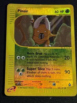 Pinsir 101/147 Pokemon TCG Aquapolis eReader Reverse Holo Foil Card Played LP - Image 1