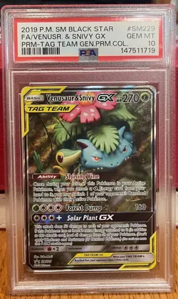 2019 Pokemon SM Black Star Promo #SM229 Full Art Venusaur And Snivy GX PSA 10 💎 - Image 1