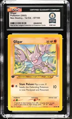 Pokemon CGC World Record Breaks-2002 Neo Destiny Gligar #67 1st Edition -1 of 1 - Image 1