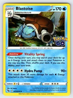 Blastoise 017/078 2022 Pokemon GO Pokemon Card TCG Nintendo Holo Rare - Nm - Image 1