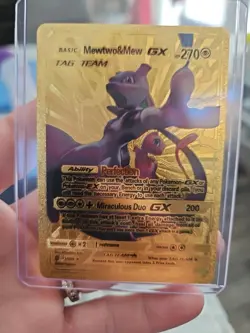 Mewtwo & Mew GX Premium Gold Foil Fan Art Vinyl Collector Pokemon 71/236 - Image 1