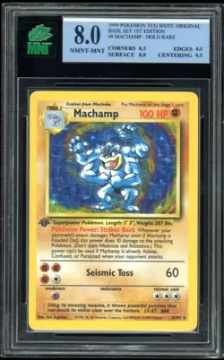 1999 Pokemon Base Set unlimited #8 Machamp Holo MNT 8 NM-MT - Image 1