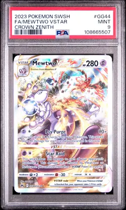 2023 POKEMON SWORD & SHIELD CROWN ZENITH #GG44 FULL ART/MEWTWO VSTAR PSA 9 - Image 1