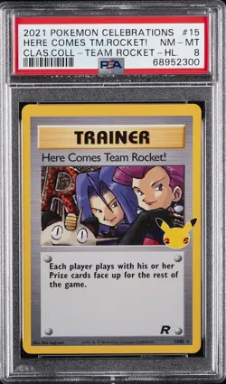 2021 POKEMON CELEBRATIONS CLASSIC COLL #15 HERE COMES TEAM ROCKET!-HOLO PSA 8 - Image 1