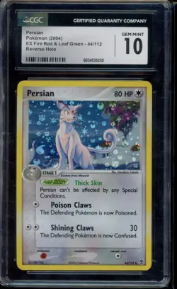 2004 Pokemon EX Fire Red & Leaf Green Reverse Holo Persian #44 CGC 10 - Image 1
