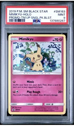 Pokemon Team Up Black Star Promo Mimikyu #SM163 PSA 9 Swirled Up - Image 1