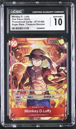 One Piece CCG Monkey.D.Luffy Treasure Booster Super Rare Promo ST10-006 CGC 10 - Image 1