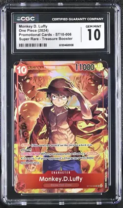 One Piece CCG Monkey.D.Luffy Treasure Booster Super Rare Promo ST10-006 CGC 10 - Image 1