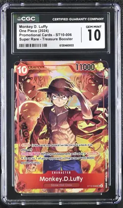 One Piece CCG Monkey.D.Luffy Treasure Booster Super Rare Promo ST10-006 CGC 10 - Image 1