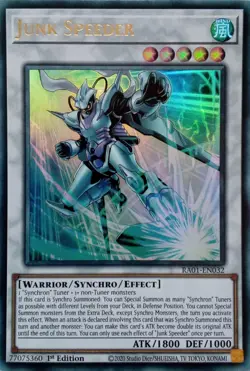 RA01-EN032 JUNK SPEEDER ULTRA RARE 1ST EDITION YuGiOh CARD - Image 1