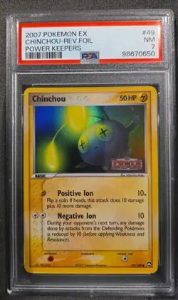 POKEMON CARD CHINCHOU REVERSE HOLO 49 EX POWER KEEPERS #49 GRADED PSA 7 POP 4 - Image 1