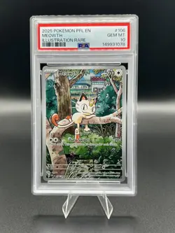 2025 POKEMON PFL EN-PHANTASMAL FLAMES ILLUSTRATION RARE #106 MEOWTH PSA 10 - Image 1