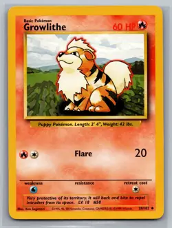 Growlithe Base Set #028/102 Uncommon Pokemon Card - Image 1