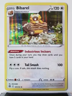 HOLO Bibarel 121/172 NM / M - Brilliant Stars Pokemon Card - OKACHEKE Art - Image 1