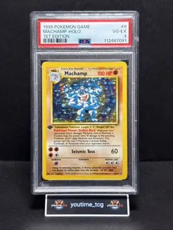 1999 Pokemon Game 1st Edition Holo Machamp #8 PSA 4 - Image 1