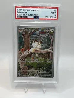 2025 Pokemon Meowth Illustration Rare Holo Me02 Phantasmal Flames 106/094 PSA 9 - Image 1