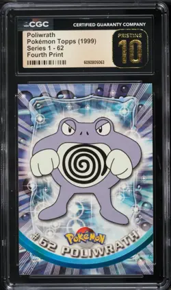 1999 Topps Pokemon Series 1 Fourth Print Red Logo Poliwrath #62 CGC 10 PRISTINE - Image 1