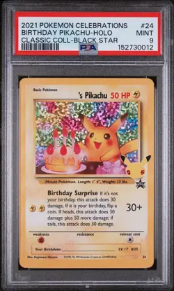 BIRTHDAY PIKACHU 2021 POKEMON CELEBRATIONS CLASSIC COLLECTION #24 PSA 9 - Image 1