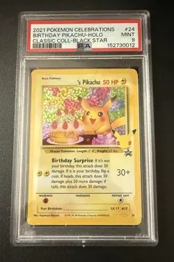 BIRTHDAY PIKACHU 2021 POKEMON CELEBRATIONS CLASSIC COLLECTION #24 PSA 9 - Image 4