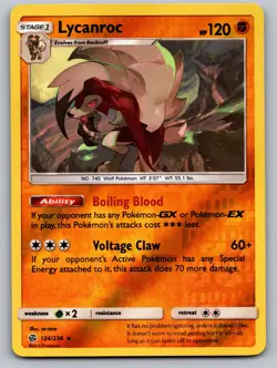 Lycanroc 124/236 Holo Rare Cosmic Eclipse Pokemon Reverse Holo Near Mint - Image 1