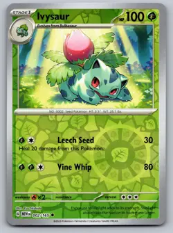Ivysaur 002/165 Uncommon 151 Pokemon Reverse Holo Near Mint - Image 1