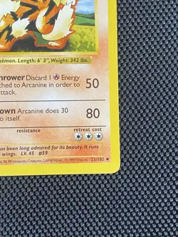 Arcanine 023/102 Base Set (Shadowless) Regular Vintage Pokemon TCG LP/NM - Image 4