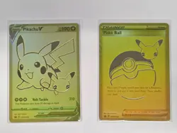 Pikachu v Gold and Pokeball SWSH145/SWSH146 Pokemon TCG Celebrations - Image 1
