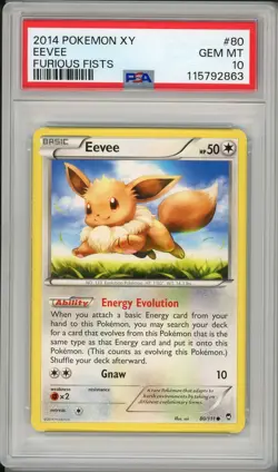 2014 Pokemon XY Furious Fists Eevee #80 PSA 10 Pop 8 - Image 1