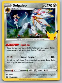 NM Solgaleo Celebrations 021/025 Holo Rare Pokemon - Image 1