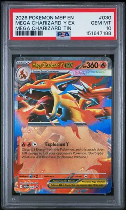 2026 POKEMON MEP MEGA CHARIZARD TIN PROMO #030 MEGA CHARIZARD Y EX PSA 10 - Image 2