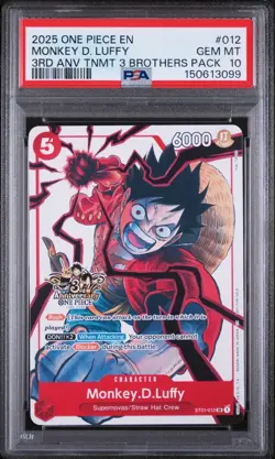 PSA 10 ENGLISH One Piece Monkey D Luffy ST01-012 3rd Anniversary - Image 1