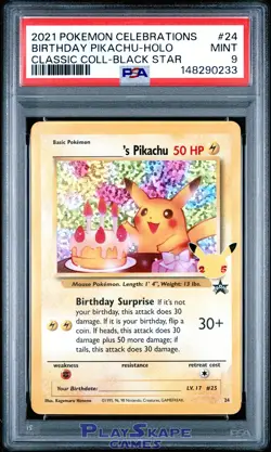 Pokemon Card PSA 9 Birthday Pikachu 24 Classic Celebrations Holo 25th 2021 - Image 1