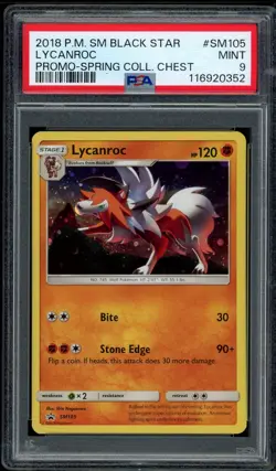2018 PSA 9 Pokemon SM Lycanroc Holo BSP SM105 Black Star Promo Card Spring Coll - Image 1