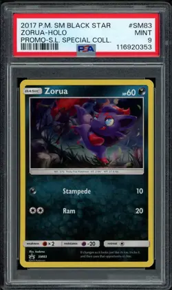 2017 PSA 9 Pokemon SM Zorua Holo BSP SM83 Black Star Promo Card Shining Legends - Image 1