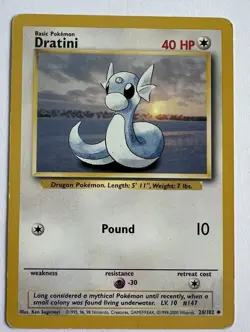 4TH PRINT Dratini 26/102 - Uncommon 1999-2000 English Base Set Pokemon Card MP - Image 1
