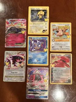 Pokemon TCG 25th Celebrations 7 Card Lot Tapu Lele Gyarados Xerneas Zapdos Etc.. - Image 1