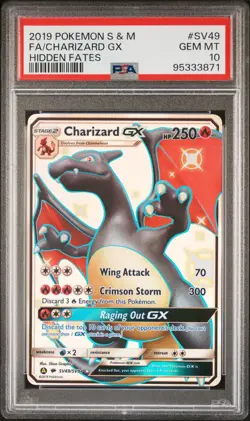 PSA 10 GEM MINT Charizard GX FA Hidden Fates Sun & Moon Pokemon Card SV49/SV94 - Image 1