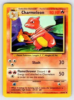 Charmeleon 24/102 1999 Base Set Unlimited Pokemon Card WOTC Vintage Uncommon Lp - Image 1