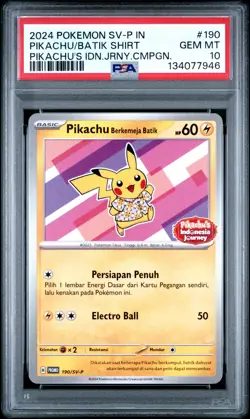 2024 POKEMON INDONESIAN SV-P PROMO #190 PIKACHU IN BATIK SHIRT PSA 10 - Image 1