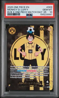 2025 ONE PIECE PROMOS BVB X ONE PIECE MATCH DAY 2025 #003 MONKEY D. LUFFY PSA 10 - Image 1