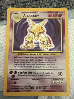 Pokemon TCG Alakazam Base Set 1/102 Holo Rare 80 HP 1999 Card - Image 1