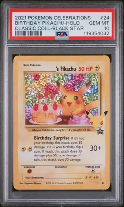 PSA 10 - Birthday Pikachu #24 Holo Celebrations Classic Collection Pokemon 25th - Image 1