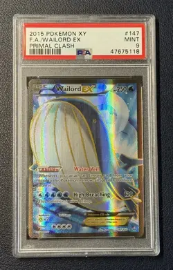 2015 Pokemon XY Primal Clash Wailord EX Full Art 147/160 Ultra Rare Holo PSA 9 - Image 1