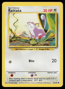 Rattata 61/102 Common Base Set Unlimited Pokemon Lightly Played - Image 1